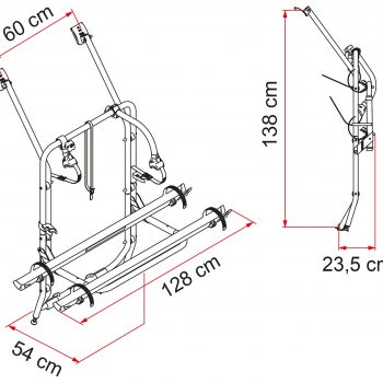 PORTABICICLETAS CARRY BIKE VW T4 Fiamma 02094 18A dimensiones